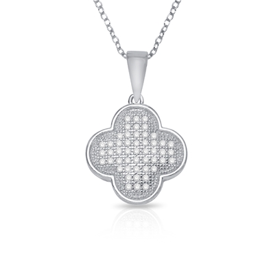 Micro Pave CZ Clover Pendant Necklace