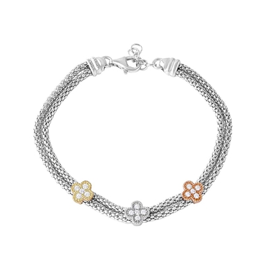 Three Toned Clover CZ Leaves Bracelet