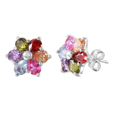 CZ Flower Stud Earrings