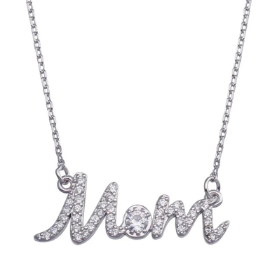 Clear CZ Script MOM Necklace