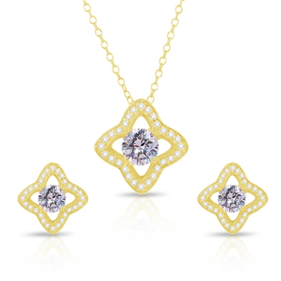 Clover Cross CZ Necklace-Earring Set