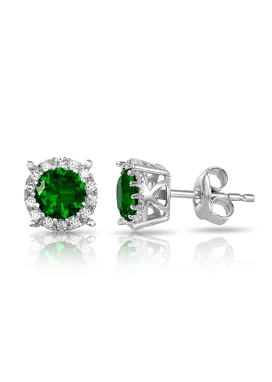 Halo Studs with Green CZ Stone