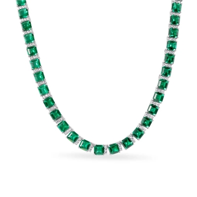Square cut Green CZ Tennis Necklace