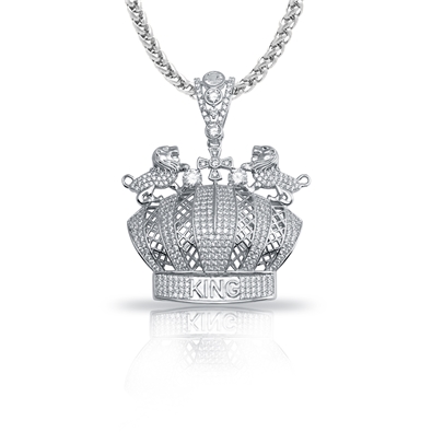 Mens Crown Kng CZ Pndnt chain
