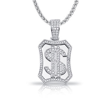 Mens Dollar CZ Pendant w chain