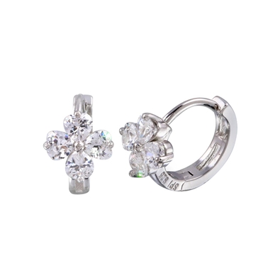 Flower CZ Huggie Earrings
