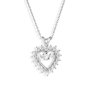 Clear CZ Mom Heart Pendant Necklace
