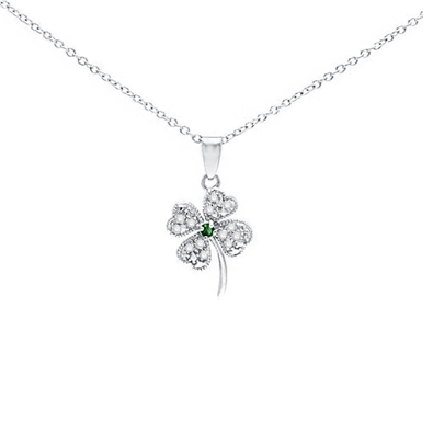 Clear Green CZ Clover Pendant Necklace