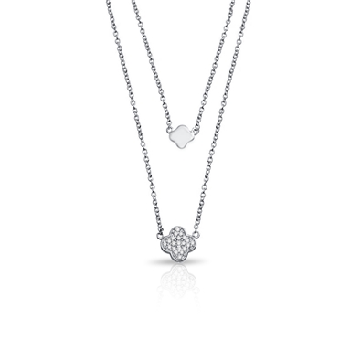 Double Chain CZ Clover Necklace
