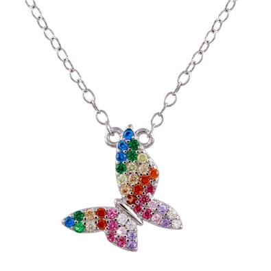 Rainbow CZ Butterfly Necklace