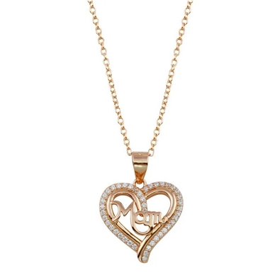 Mom Heart CZ Pendant Necklace