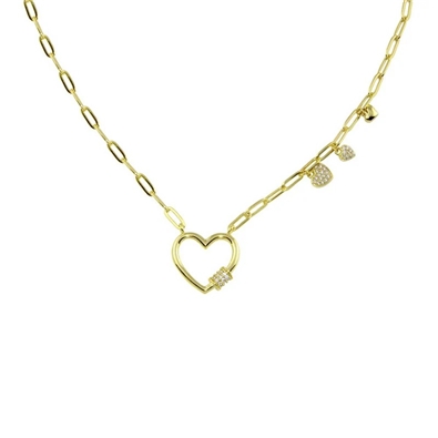 CZ Heart Paperclip Necklace