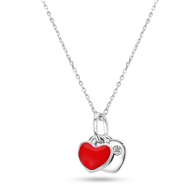 Red Enamel Heart Clear CZ Necklace