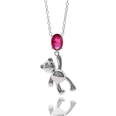 Teddy Bear Synthetic Ruby Necklace