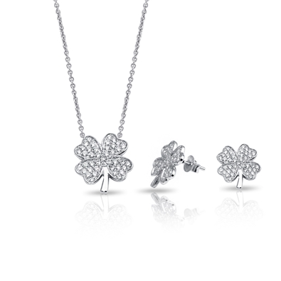 Clover CZ Necklace-Earring Set