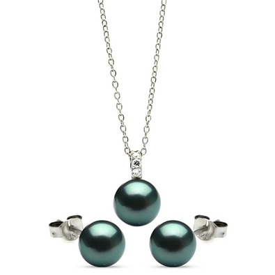 Dark Teal Enamel Pearl Set