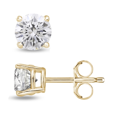 Round Lab Grown Diamond Stud in 14K Gold
