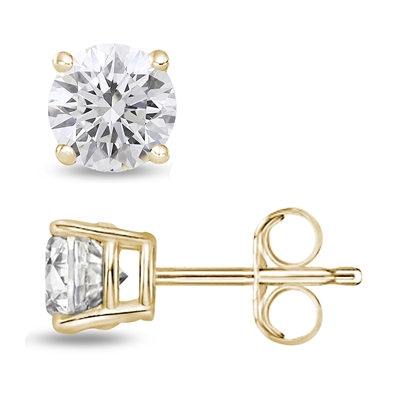 Round Lab Grown Diamond Stud in 14K Gold