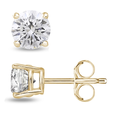 Round Lab Grown Diamond Stud in 14K Gold