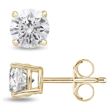 Round Lab Grown Diamond Stud in 14K Gold