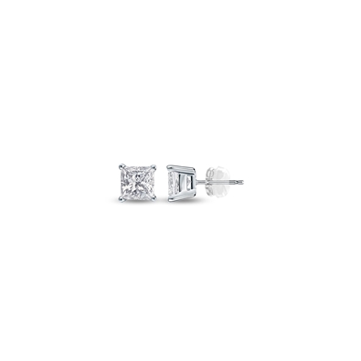 Princess cut Silicone Back Stud in 10K WG 0.06ct