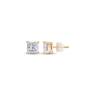 Princess cut Silicone Back Stud in 10K YG 0.25ct