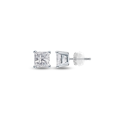 Princess cut Silicone Back Stud in 10K WG 0.30ct