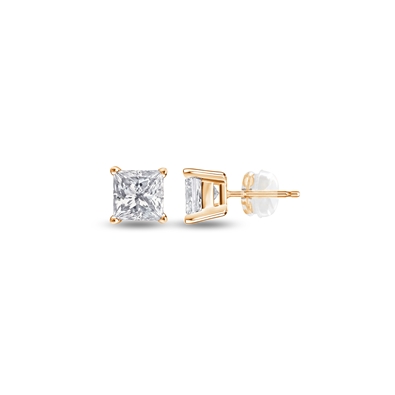 Princess cut Silicone Back Stud in 10K YG 0.30ct
