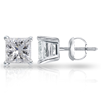 Prncss cut Dia Scrwbk  Earring