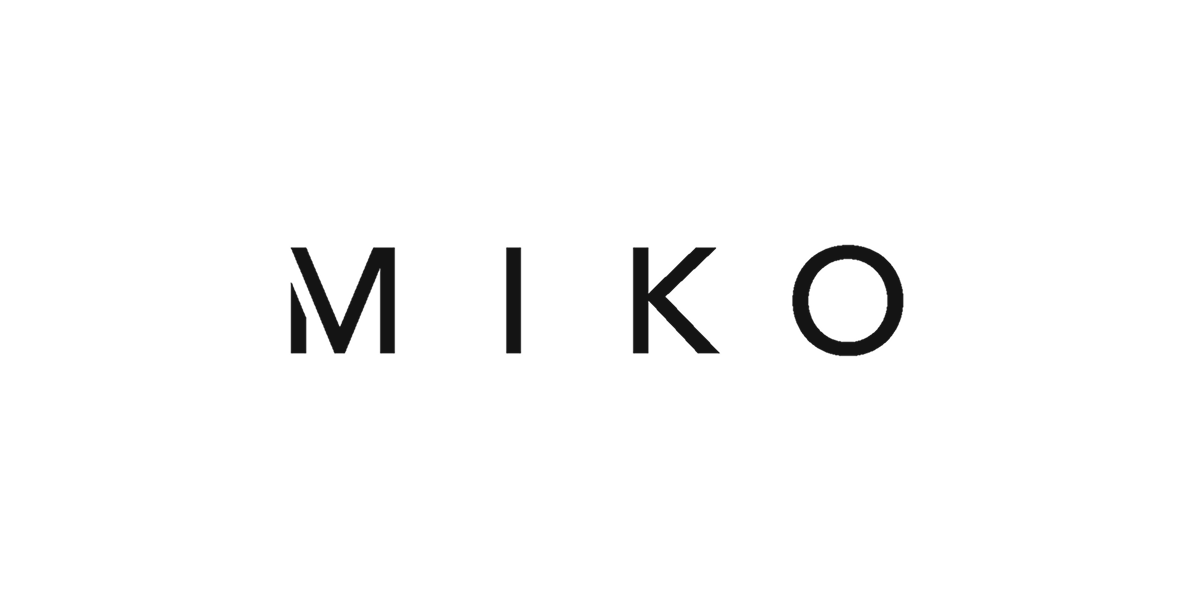 MIKO wordmark logo in dark gray on a black background